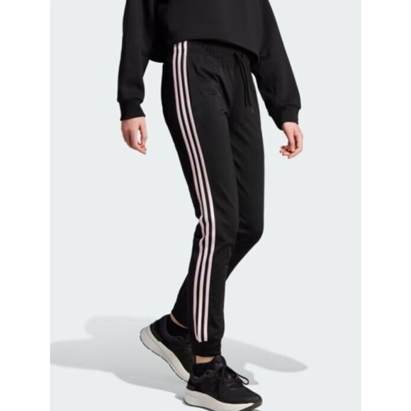 NEW Adidas Essentials Warm Up Slim Tapered Stripes Track Pants Black, Pink XL - Picture 1 of 8